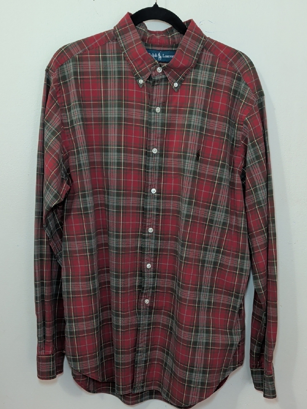 Polo Ralph Lauren Plaid Button-Down Red + Green Pony Logo Classic Fit Men's XL